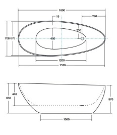 Czarno-biała wanna wolnostojąca z konglomeratu syfon złoty Goya 160 B&W Besco WMD-160-GWG