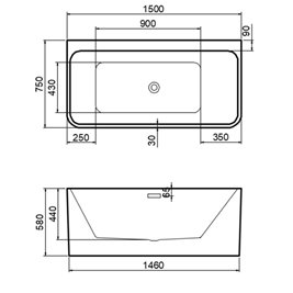 Wanna wolnostojąca złoty szczotkowany przelew oraz korek przyścienna 150 cm Sofia Hydrosan