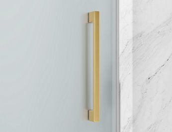 Drzwi prysznicowe rozsuwane prawe/lewe do wnęki 111-117 cm szkło 8mm mleczne profile złoty mat Swiss Liniger