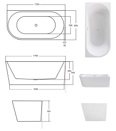 Wanna przyścienna narożna prawa syfon z przelewem złoty 170 cm Zoya Besco WAS-170-ZPZ