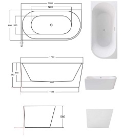 Wanna przyścienna narożna lewa syfon z przelewem złoty 170 cm Zoya Besco WAS-170-ZLZ