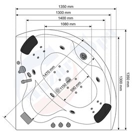 Wanna z hydromasażem narożna Turbo+ 135x135 cm MO-1636T+