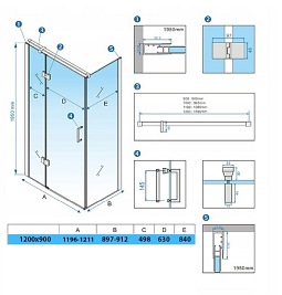 Złota szczotkowana kabina prysznicowa prostokątna otwierana 120x90 drzwi uchylne KZ03C
