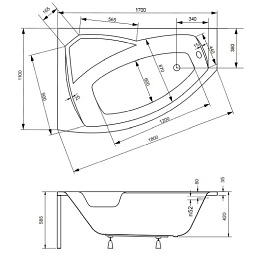 Wanna narożna 170 cm Lewa Rima Besco