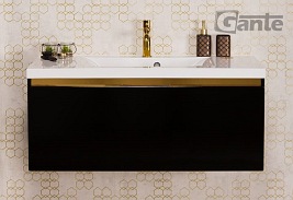 Czarna szafka z umywalką złoty uchwyt 100 cm seria Diamond Gold Gante C