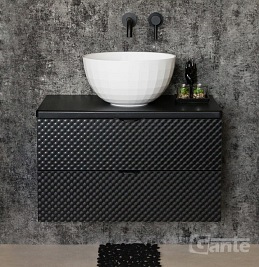 Szafka łazienkowa wisząca z umywalką 80 cm szklane fronty czarny uchwyt Glow Gante