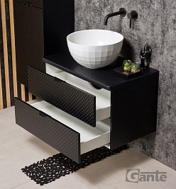 Szafka łazienkowa wisząca z umywalką 80 cm szklane fronty czarny uchwyt Glow Gante