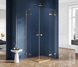 Złota szczotkowana kabina prysznicowa podwójne drzwi 100x100 EXK-1786 Avexa Gold Brushed New Trendy