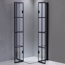 Czarna kabina prysznicowa kwadratowa loft szprosy drzwi składane 90x90 BS08B