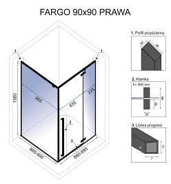 Kabina kwadratowa z czarnymi profilami 90x90 Rea Fargo Prawa