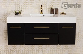 Szafka łazienkowa wisząca czarny mat z umywalką 120 cm Nela Belli Gold Gante