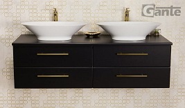 Szafka łazienkowa wisząca 140 cm czarny mat z dwiema umywalkami Belli Gold Gante