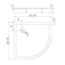 Czarny brodzik prysznicowy półokrągły 90x90 cm struktura kamienia Mild Stone New Trendy B-0559
