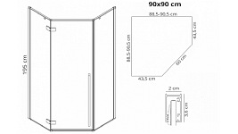 Czarna kabina prysznicowa pięciokątna 90x90 Diamond Rea