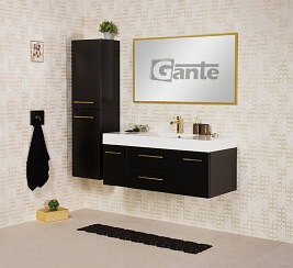 Szafka łazienkowa wisząca czarny mat z umywalką 120 cm Nela Belli Gold Gante