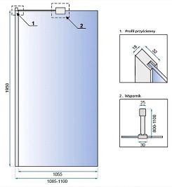 Ścianka prysznicowa z półką i wieszakiem 110 cm Aero Evo Rea