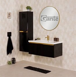 Czarna szafka z umywalką złoty uchwyt 100 cm seria Diamond Gold Gante C