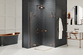 Miedziana kabina prysznicowa podwójne drzwi uchylne 110x100 EXK-3682 Avexa New Trendy Copper Brushed