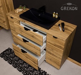 Szafka łazienkowa z czarną umywalką nablatową dąb naturalny 120 cm Victa Gante