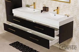 Szafka łazienkowa wisząca czarny mat z umywalką dwie komory 160 cm Nela Belli Gold Gante