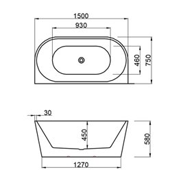 Wanna wolnostojąca przyścienna złote szczotkowane wykończenie 150 cm Lena Hydrosan