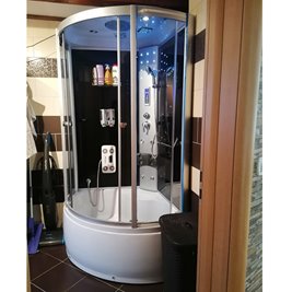 Kabina prysznicowa z hydromasażem i sauną głęboki brodzik czarne ściany 100x100 WSH7102S-100