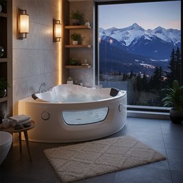 Wanna z hydromasażem narożna podgrzewacz wody 140x140 Flores 601