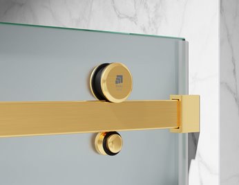 Drzwi prysznicowe rozsuwane prawe/lewe do wnęki 122-131 cm szkło 8mm mleczne profile złoty mat Swiss Liniger