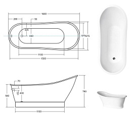 Wanna wolnostojąca 160 syfon klik-klak czarny Gloria Besco WMD-160-GLB