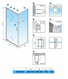 Złota szczotkowana kabina prysznicowa 90x90 kwadratowa drzwi pełne uchylne KZ04C