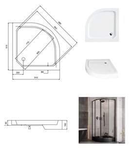 Zarya Besco czarna kabina prysznicowa 90x90 powłoka ProClean + biały brodzik 15 cm Alex