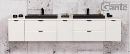 Biała matowa szafka łazienkowa z dwiema czarnymi umywalkami 210 cm Liv Victa