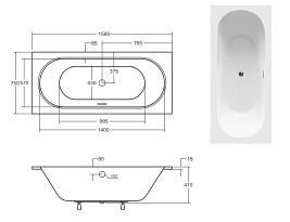 Prostokątna wanna do zabudowy Vitae Slim+ Besco 160 cm komplet syfon+ przelew
