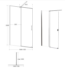 Ścianka prysznicowa rozsuwana 110 cm Vayo Black Besco