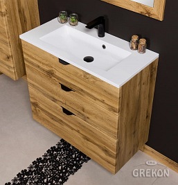 Szafka łazienkowa wisząca z umywalką dąb naturalny 80 cm Victa Gante