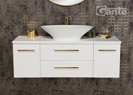 Szafka wisząca biały mat z umywalką nablatową 120 cm Belli Gold Gante