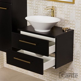 Szafka łazienkowa wisząca 60 cm czarny mat z umywalką nablatową Belli Gold Gante