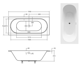 Prostokątna wanna do zabudowy Vitae Slim+ Besco 180 cm komplet syfon + przelew