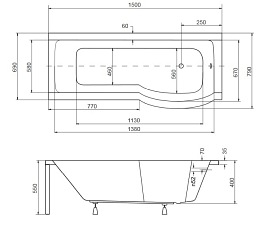 Wanno-Kabina z parawanem 150 cm Prawa Inspiro Besco