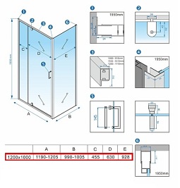 Prostokątna kabina prysznicowa 120x100 drzwi uchylne KZ07D