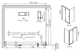 Kabina prostokątna szkło 8 mm, drzwi uchylne 90x120 Faro