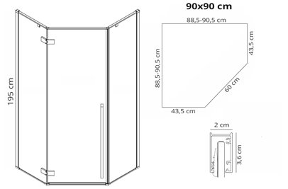 Kabina prysznicowa pięciokątna miedź szczotkowana 90x90 cm Diamond Rea
