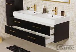 Szafka łazienkowa wisząca czarny mat z umywalką dwie komory 140 cm Nela Belli Gold Gante