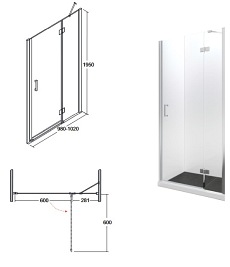 Drzwi prysznicowe uchylne 100 cm Viva Besco model prawy