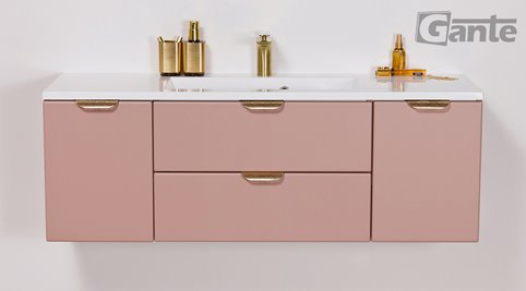 Szafka łazienkowa pudrowy róż z umywalką złoty uchwyt 120 cm Magnolia Gante