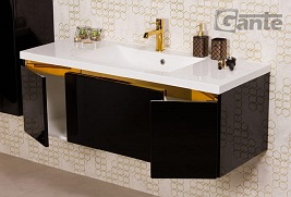 Czarna szafka z umywalką złoty uchwyt 120 cm seria Diamond Gold Gante C