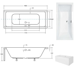 Wanna prostokątna 190 cm Quadro Besco