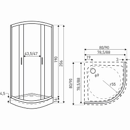 Kabina z brodzikiem półokrągła 80x80 Madera Kerra