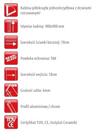 Kabina prysznicowa półokrągła 90x90 HEF92 Genua Atrium