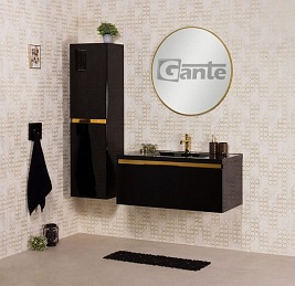 Czarna szafka z czarną umywalką złoty uchwyt 100 cm seria Diamond Gold Gante C